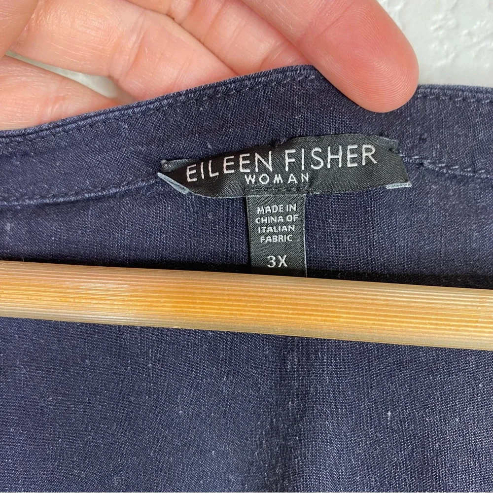 Eileen Fisher Navy Blue Linen Blend Stretch Shift Dress